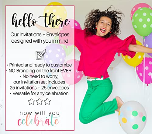 Blue Invitations With Envelopes (25 Pack) Blank Invites For Bridal Shower, Graduation, Engagement, Wedding, All Occasions – Watercolor Theme Gold Floral - Handwrite Party Details 5X7 Card Set #TOP7