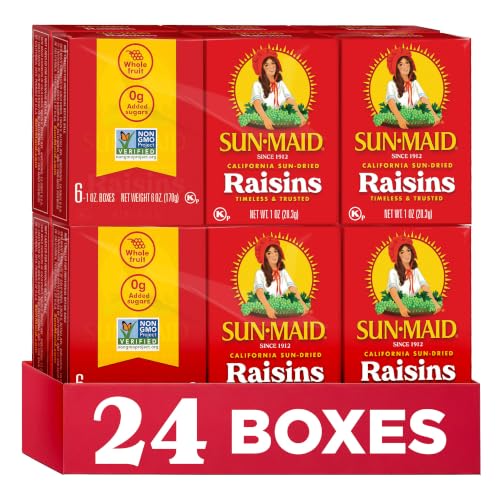 Sun-Maid California Sun-Dried Raisins - (24 Pack) 1 oz Snack-Size Box - Dried Fruit for Healthy Snacks, School Lunches, and Natural Sweeteners
