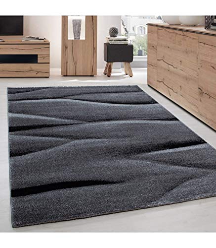 Teppich Wohnzimmer Schlafzimmer Esszimmer Kurzflor Modern Optik Meliert, Farbe: Schwarz, Größe: 80...