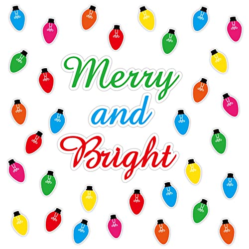 Image of Christmas Bulletin Board Decorations, Merry and Bright Light Bulb Paper Cutouts Xmas Holiday Winter Classroom Wall Decorations for Kids Nursery Home Bedroom