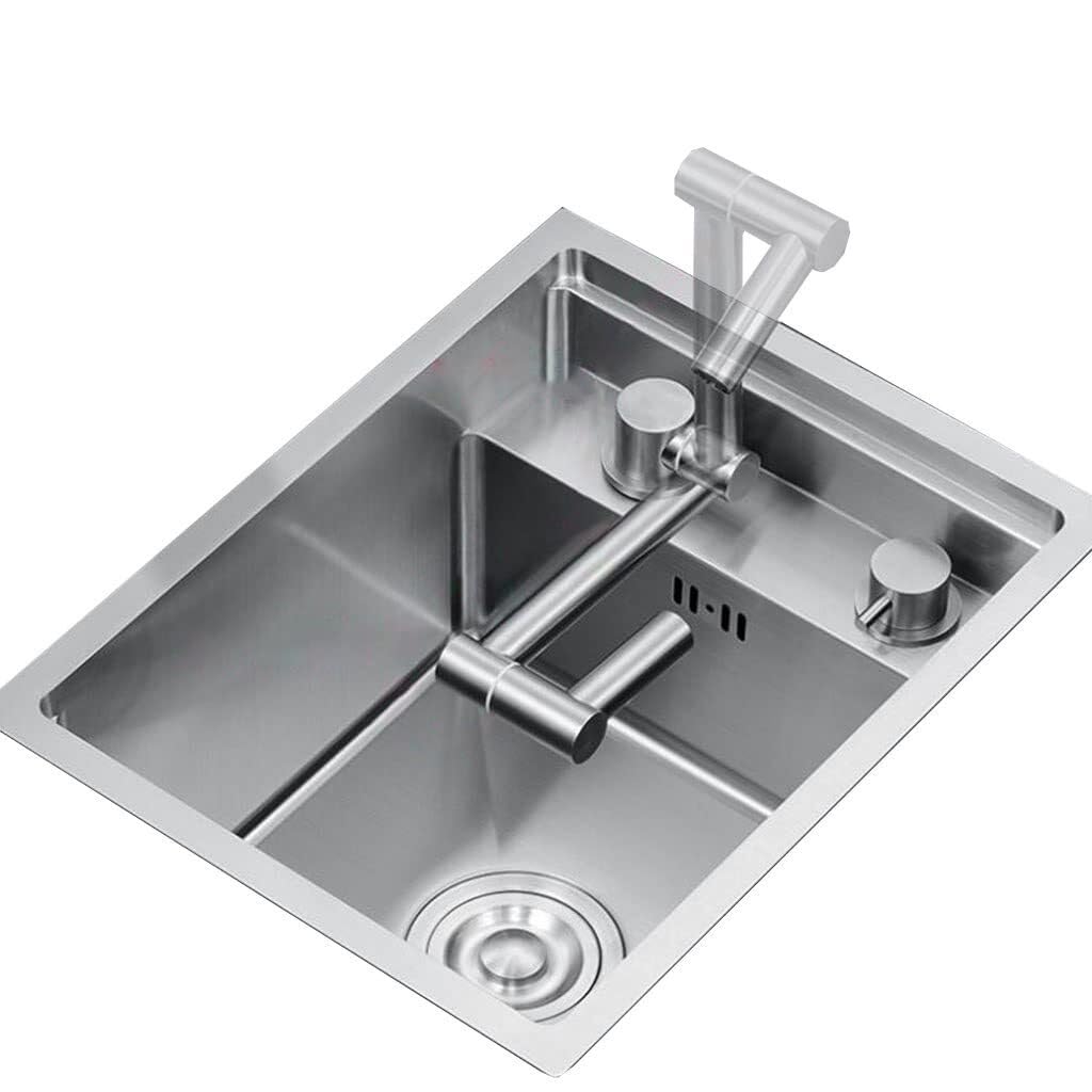 SDdPulse Compact Stainless Steel Kitchen Sink with Lid and Foldable Tap, Silver, 35 x 45 x 23 cm