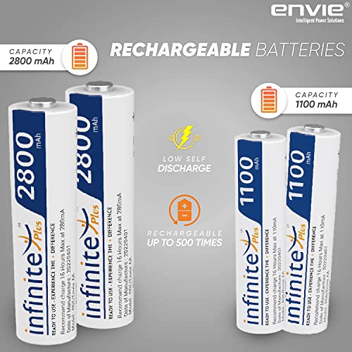 Image of ENVIE (ECR 11MC+2800+1100) SprintX Ultra Fast Rechargeable Batteries Charger for AA & AAA Ni-mh, with 2xAA2800 & 2AAA1100 Rechargeable Batteries, with Over Charge Protection
