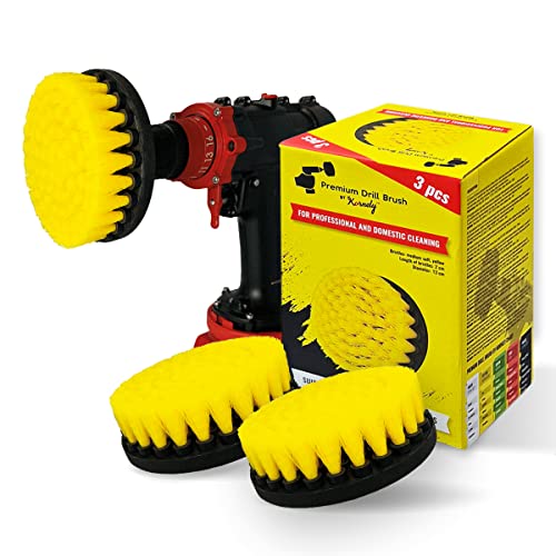Kornely™Cepillo Premium para Taladro,Medianamente Rígido,Verde,Juego de 3 Piezas,13cm. Limpiador Profesional de Alta Potencia.No Raya las Superficies.Para Cocina,Estufa y Horno y Ollas Sucias Limpieza