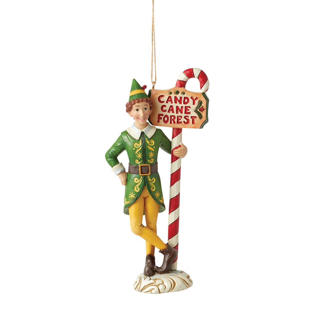EnescoElf by Jim Shore Buddy with Candy Cane Forest Signpost Hanging Ornament, 5.12 Inch, Multicolor