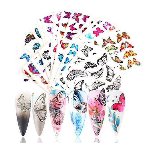 30 Pcs Butterfly Nail Art Sticker Decals Butterfly Flowers Design Full Cover Nail Water Transfer Decals Nail Art Tips Decor Wraps DIY Manicure Beauty Decoration Tools