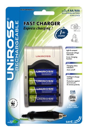 Uniross-Caricatore da 1 ora con 4 batterie AA
