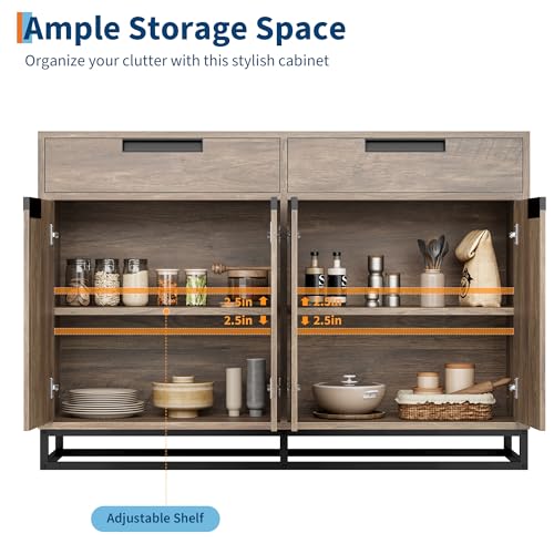 GarveeHome Sideboard Buffet Cabinet, 55" Large Kitchen Accent Modern Storage Cabinet with 2 Drawers and 4 Doors, Coffee Bar Buffet Table for Kitchen, Dining Room (Vintage)