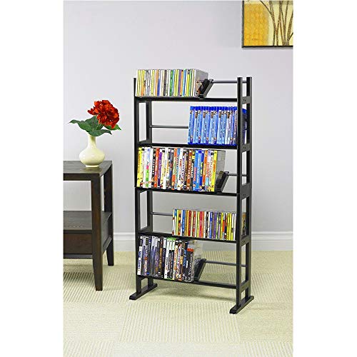 BS CD Storage Rack Tower Espresso Metal DVD Storage Slim Media 5-Shelf Organizer Stand Holder Adjustable Shelves Wide Base Stability Furniture Cabinet Multimedia Storage Media Rack & eBook BADAshop - Thumbnail 2