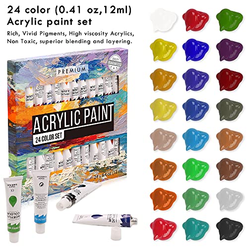 Kalour Acrylic Paint Set 56 Pcs,Painting Supplies With 24 Acrylic Paint,16 Sheets Acrylic Pad,Painting Brushes,Canvas,Palette,Easel - Art Craft Paints Kit For Artists Beginners,Kids And Adults. #TOP2