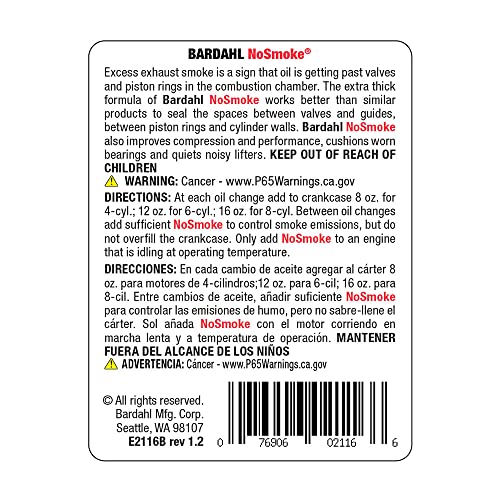 Bardahl 2116 Original Formula No Smoke Oil Additive - Reduces Oil Burning And Exhaust Smoke - 16 Fl. Oz. (Pack Of 1) #TOP1