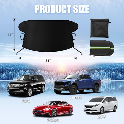 Sompaty Car Windshield Cover for Ice and Snow, Windshield Snow Cover, Performance Brake Kits with Side Mirrors Cover for Snow, Ice, UV Fits Most Cars, Trucks, Vans, SUVs, Black by Sompaty - Image 2