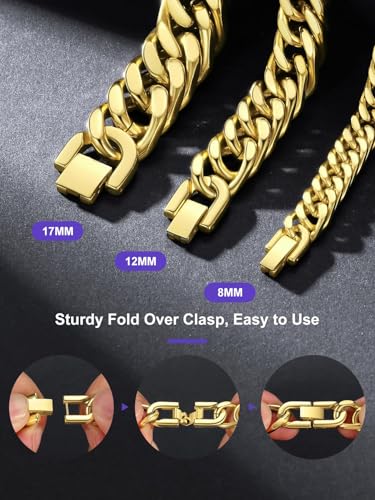 Richsteel Gold Plated Stainless Steel 17mm Classic Curb Chain Link Bracelet for Men