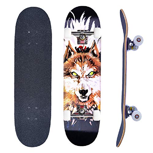 Skateboard Cruiser Madera de Arce con Rodamiento ABEC-7 para Adultos y Niños (Tótem de Lobo, Rueda Negra de Calle) Cover