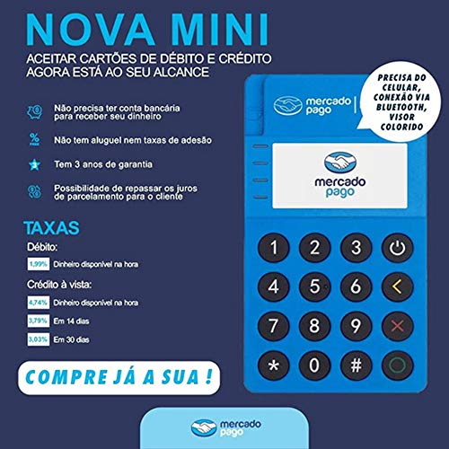 Nova Maquininha De Cartão Mercado Pago Point Mini Me30s - Tela iluminda - Receba suas vendas na hora