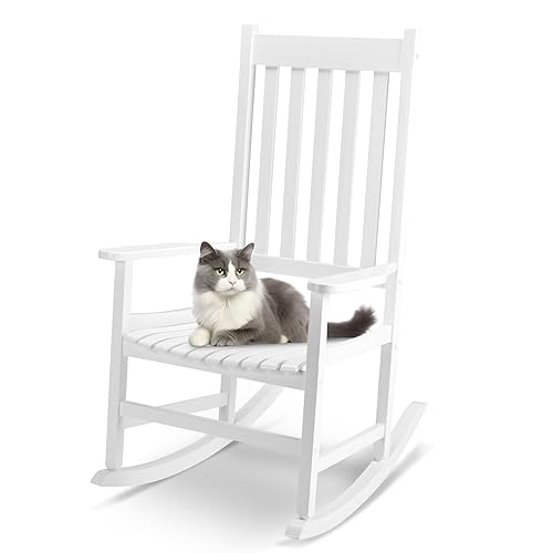 Outdoor Rocking Chair, Solid Wood High Back Rocker, All Weather
