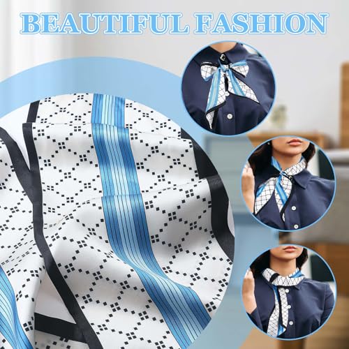 Silk Purse Scarf 2 PCS Medium Square Satin Head Scarf for Women Printed Scarves Hair Neck Scarves for Women Purse Bag Scarfs for Handbags Silky Long Thin Satin Headscarf Fashion 59” X 5.9”2