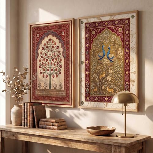 Image of kotart Madhubani Art Wall Painting Traditional Home Decoration With Frame For Living Room Bed Room Hotel Wall Decor Digital Reprint Set of 2 (19X25 INCH)