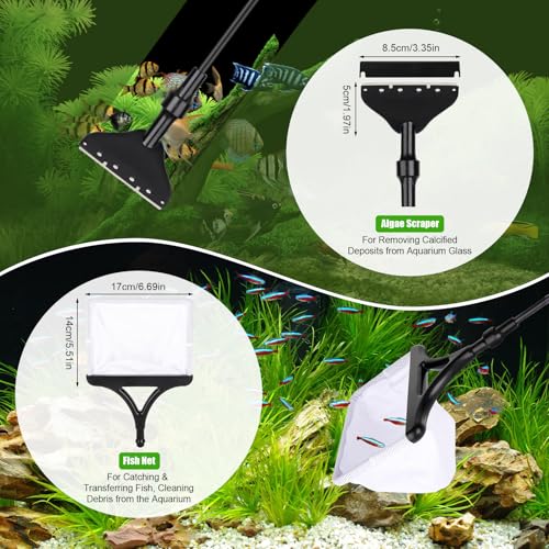AQQA Fish Tank Cleaning kit,6 in 1 Aquarium Cleaning Tool Set including Long Telescopic Handle,Sponge Cleaning Brush,Scraper,Fishing Net,Gravel Sand Rake,Aquarium Cleaner for Fish Tank Maintenance - Image 3