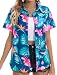 Hawaiian Shirts for Women, Summer Beach Shirts Women's Hawaiian Shirt and Blouses Tropical Tops for Womens Casual Short Sleeve Button Down Shirt for Vacaion, Flower Green, Large