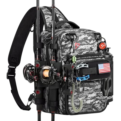 Image of Piscifun Fishing Tackle Backpack, 3-Way Carry with Rod Holders
