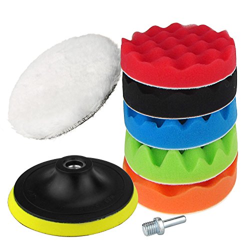 SunTop 125mm/5 inch Éponge de Polissage, Polissage Voiture Éponge Éponge et Laine Polissage Cirage Kits Pads de Polissage avec M10 Drill Adapter