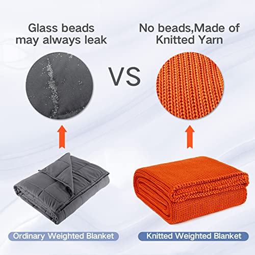 Guohaoi Knitted Weighted Blanket for Adults (Orange 60"x80" 15lbs) No Beads Cooling Throw Blanket for Hot Sleepers, Home Decor Breathable Chunky Knit Heavy Blanket Use on Queen/King Size Bed