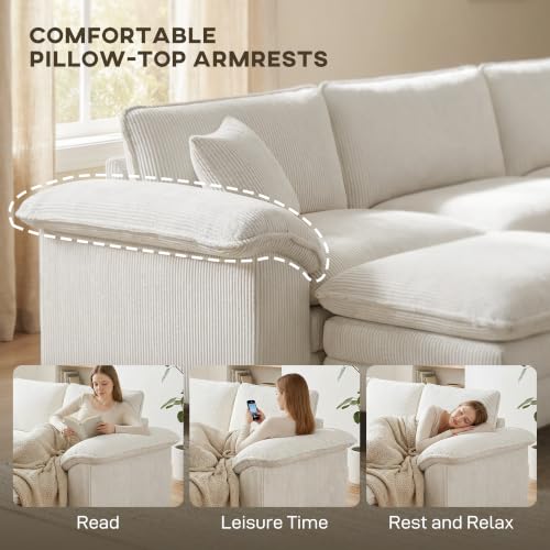 Image of HOMCOM Modular Sectional Sofa Couch, 124 inch Oversized Cloud Couch, Beige