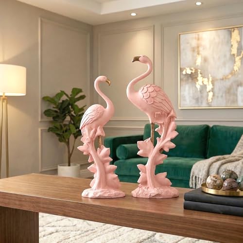 Image of Kuber Industries 3x9 Inch Flamingo Figurines Idol for Decor & Giffting Item | Set of 2 Resin Loveing Bird Showpiece for Home Decor, Office Table | Pink