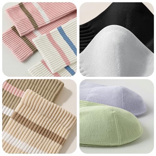 5 Pairs Cotton Crew Socks for Women, Casual Retro Soft Cozy Athletic Breathable Striped Tube Socks3