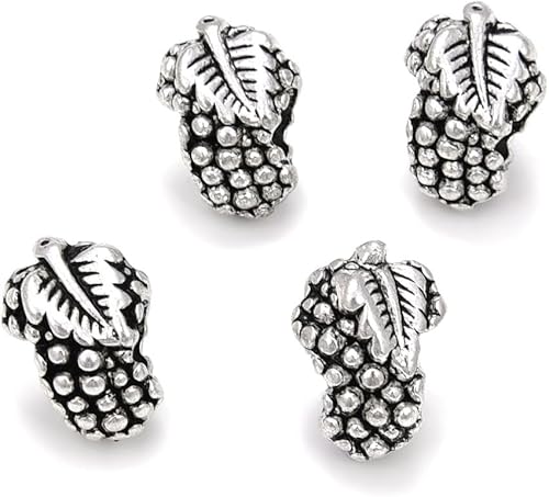 Miniatura 1 de 20 cuentas sueltas de gran agujero de uva (tamaño del agujero de 0.177 in), espaciador de metal plateado antiguo para aretes, pulseras, collares,