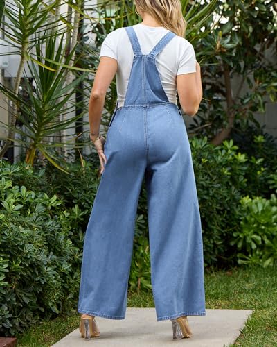 Image of luvamia Denim Overalls for Women Wide Leg One Piece Jean Jumpsuits Fashion Baggy Bib Overall Loose Fit Pleated Pockets