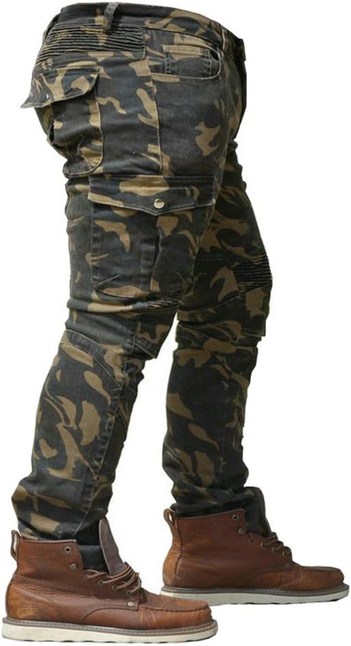 Takuey Camouflage Motocross Racing Pants Motorcycle Riding Denim Jeans with 4 X Armor Protector Pads