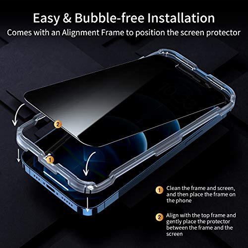 Image of UNBREAKcable Privacy Screen Protector for iPhone 12 / iPhone 12 Pro, Shatterproof Tempered Glass [True 28Anti Spy] [9H Hardness] [Easy Installation Frame] Black Protector for iPhone 6.1 inch - 2 Pack