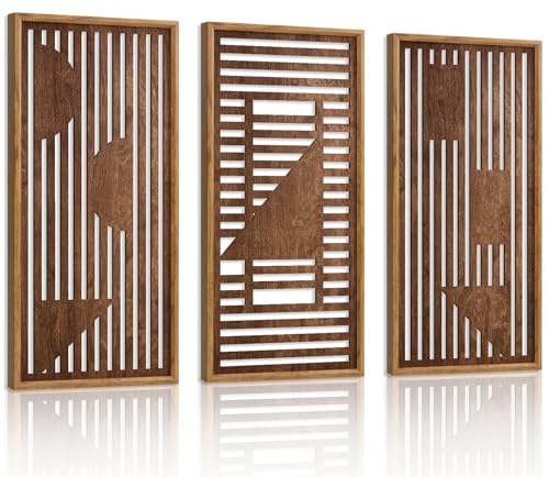 HPNIUB 3PCS Wooden Geometric Wall Decor, Modern Stripes Wood Design