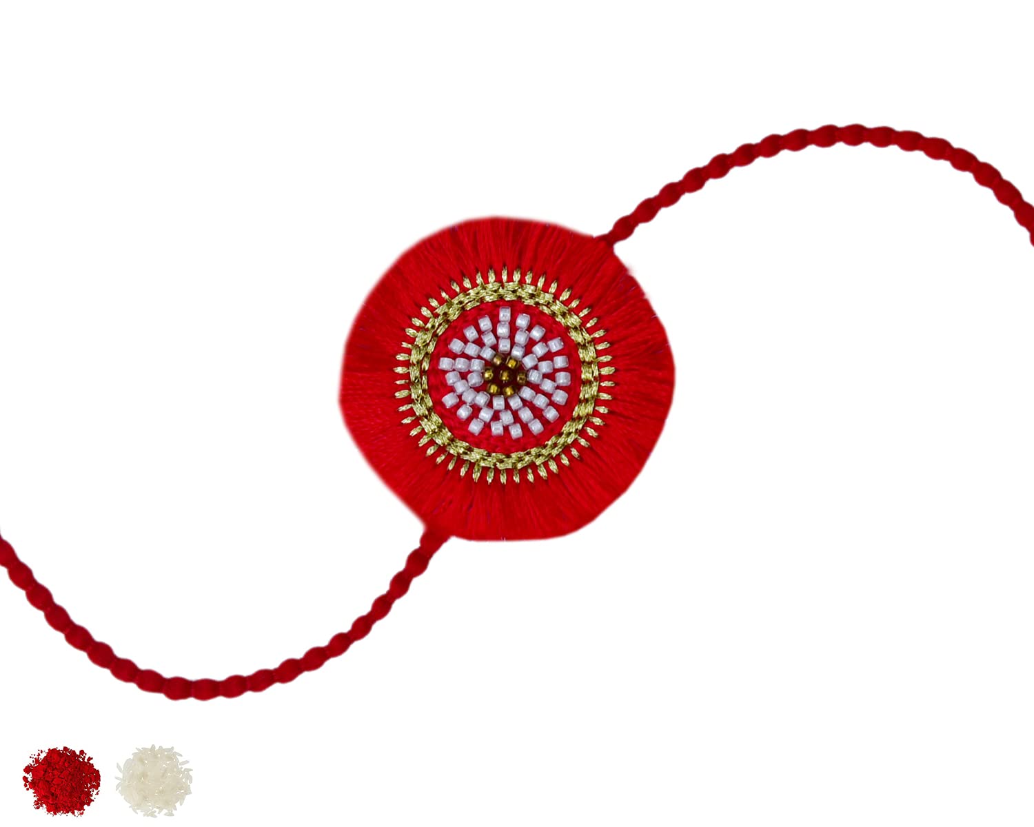 MASQ by Q-One FRINGE Designer Rakhi Set with Roli Chawal & Moli for Men (Red-Gold | Pack of 1) | Embroidered Handcrafted Raksha Bandhan Bracelet for Brother (B099Q659BY) Amazon Price History, Amazon Price Tracker