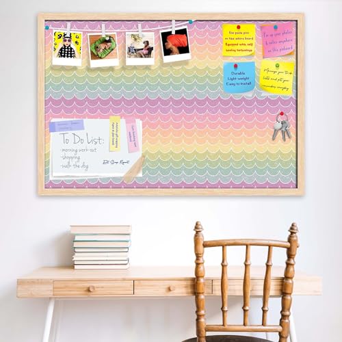 Image of ArtzFolio Wavey | Bulletin Board Notice Pin Board | Vision Soft Board Combo with Thumb Push Pins & Sticky Notes | Natural Brown Frame | 36 x 24 inch (91 x 61 cms)