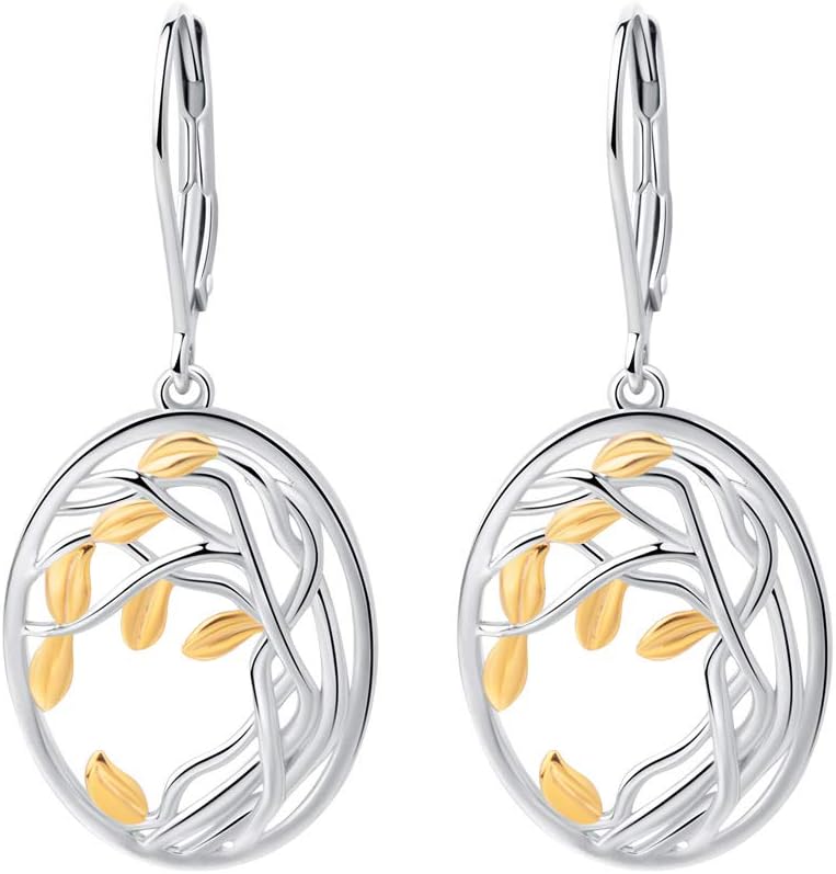 Gold Necklace for Women Wishing Life Tree Oval Pendant Necklaces S925 Sterling Silver Dainty Statement Jewelry Birthday Gift for Girls