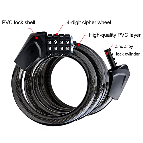 Antivol de vélo à combinaison réinitialisable 4 chiffres avec câble rétractable - 4