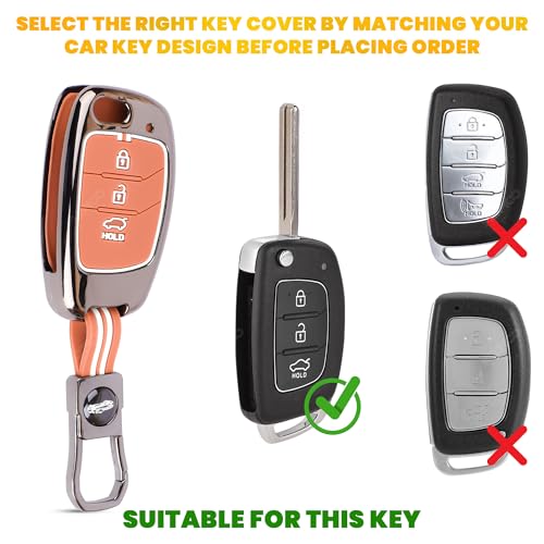 Image of Coll of Fest Premium Metal Silicone Brown Key Cover Compatible with Hyundai Creta | i20 | Alcazar | Venue | Xcent | Grand i10 Nios | Aura | Exter | Tucson 3-Button Flip Key Glow in Dark