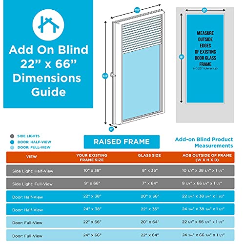 Odl Add On Blinds For Raised Frame Doors - Outer Frame Measurement 22" X 66" - Home Improvement - Easy To Install, Use And Maintain - Innovative Window Shades Protected Behind Tempered Safety Glass #TOP6