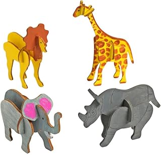 Colorations 3D Wooden Jungle Puzzles for Kids, Build & Decorate Your Own Jungle Animals, Craft Kit Comes with Watercolor Paint & Brushes, Kids Craft Set with Paints, Kids Crafts