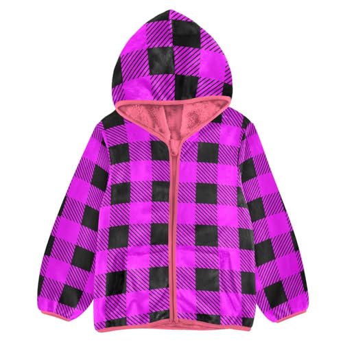 GuoChe Purple Black Plaid Boy Fleece Jacket