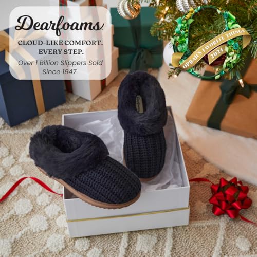 Image of Dearfoams Women's Memory Foam Cozy Soft House Slippers Gifts for Women Hannah Knit Clog House Shoes
