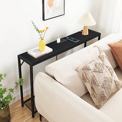 MAHANCRIS Sofa Table with Power Outlet, 43.7\" Console Table with USB Ports, Behind Couch Table, Entryway Table for Living Room, Entryway, Foyer, Metal Frame, Adjustable Feet, Black CTHB11E01N1 - Thumbnail 6