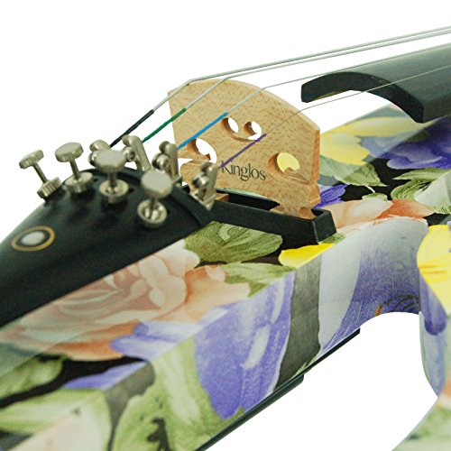 Image of Kinglos. Visual-Art Advanced Electric Violin 4 /4 Full Size Ebony Fittings | Kit Incl. Case Bow Shoulder Rest Aux Cable Spare Bridge Strings - Solid Wood Purple Silent Violin Set for Adults Beginner