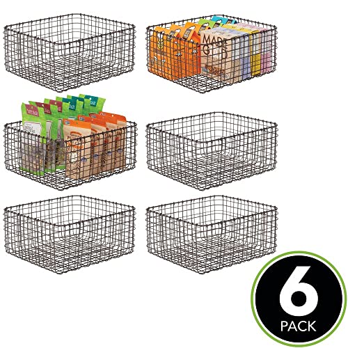 mDesign Set van 6 multifunctionele korven van metaal – opbergmand voor keuken, voorraadkamer enz. – compacte en universele draadmand – bronskleur - Image 3