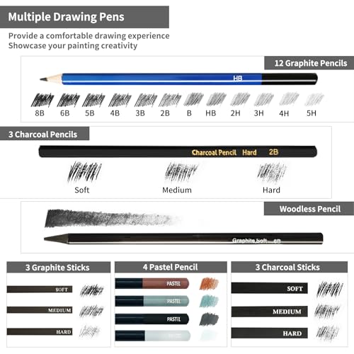 Mybrelar MY-SC-001 Sketching And Drawing Kit, 41 Pcs Professional Drawing Pencils For Sketching Kit With Sketchbook, Graphite And Charcoal Pencils, Art Drawing Set thumb #2