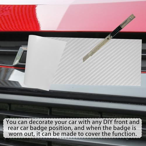 Image of QianBao Compatible with Carbon Fiber Vinyl Wrap 11.8 inch x 4 inch Chevy Bowtie Emblem Wrap Kit with Spatula and Cutter 3 Pcs Universal Logo Overlay White