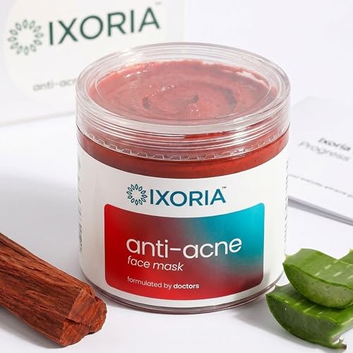Image of Ixoria Anti Acne Face Mask for Pimples | Ayurvedic Herbal Face Pack for Oily & Acne-Prone Skin | Oil Control | Paraben & Sulphate Free | Men & Women | 100g