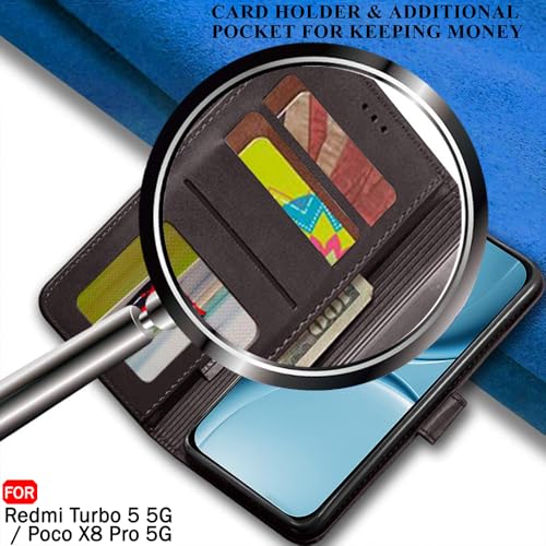 Image of TheGiftKart Flip Back Cover Case for Mi Redmi Turbo 5 5G / Poco X8 Pro 5G | Dual-Color Leather Finish | | Inbuilt Stand & Pockets | Wallet Style Flip Back Case Cover (Faux Leather, Coffee & Brown)